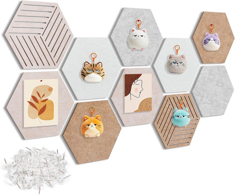AIBOVI Fwpelt 12'' Large Hexagon Cork-Bulletin Board Tiles Adhesive 10 Pack Frameless Corkboard Hexagonal Prayer Vision Cork Board for Office Wall Decor, Hex Tack Pinboard with 30 Push Pins - Image 1